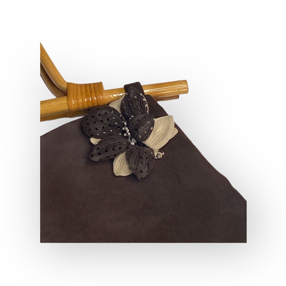 90’s: Julie Brown ꕥ Bamboo Boho Top Handle Satchel Bag ꕥ Chocolate Micro Suede ꕥ - Picture 4 of 16